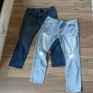 Men's Distressed Light Blue Denim Jeans - Casual Slim Fit